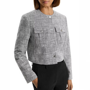 NWT Theory Cropped Military Jacket in Cotton Tweed Gray Black $425 - Size 12 / L